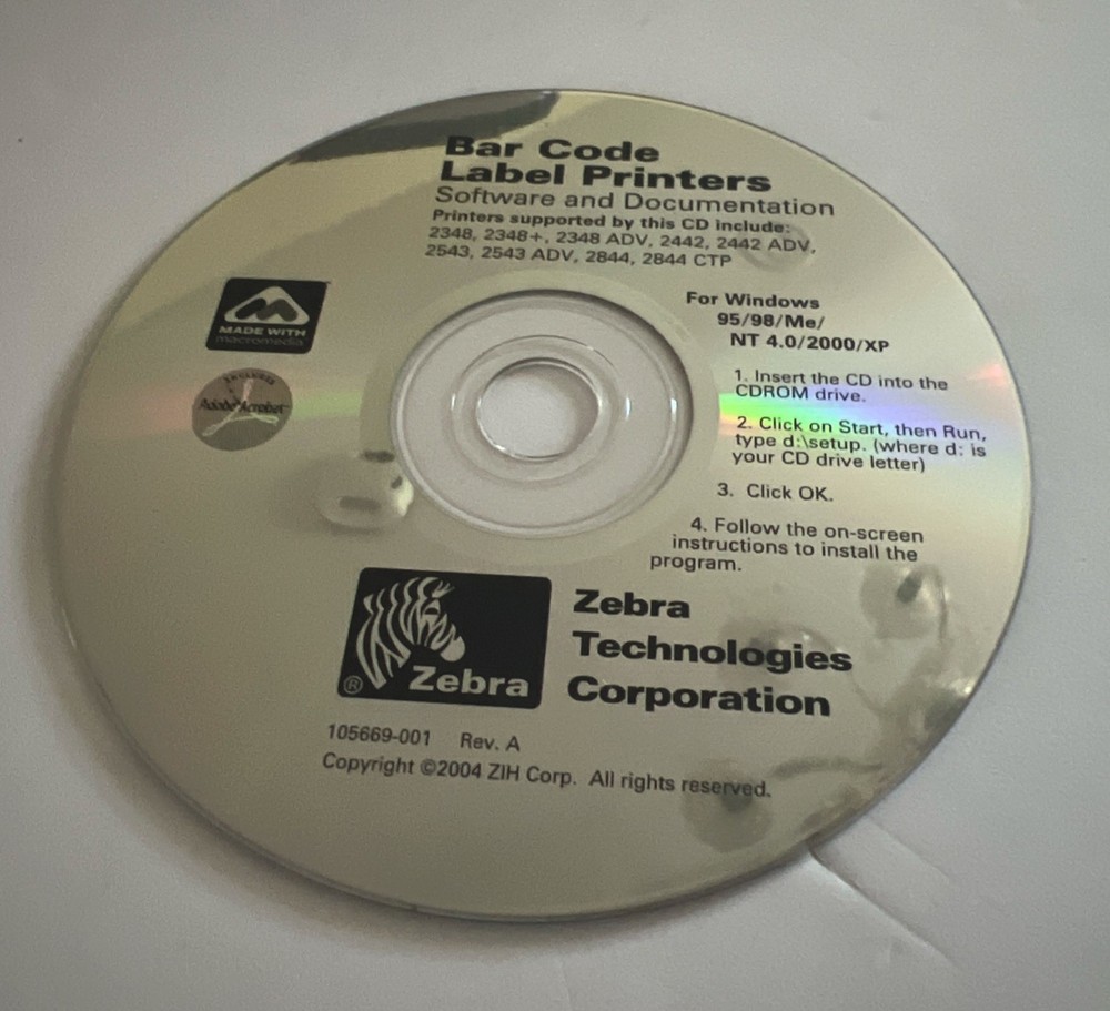 Bar Code Label Printers Software & Documentation Driver CD DVD only 2384/2348+