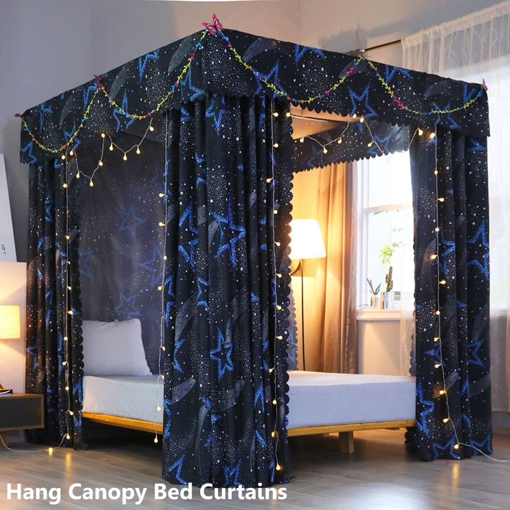 AIKASY Full Size Canopy Bed Frame with Outer Support, Thickened Metal Poles &...