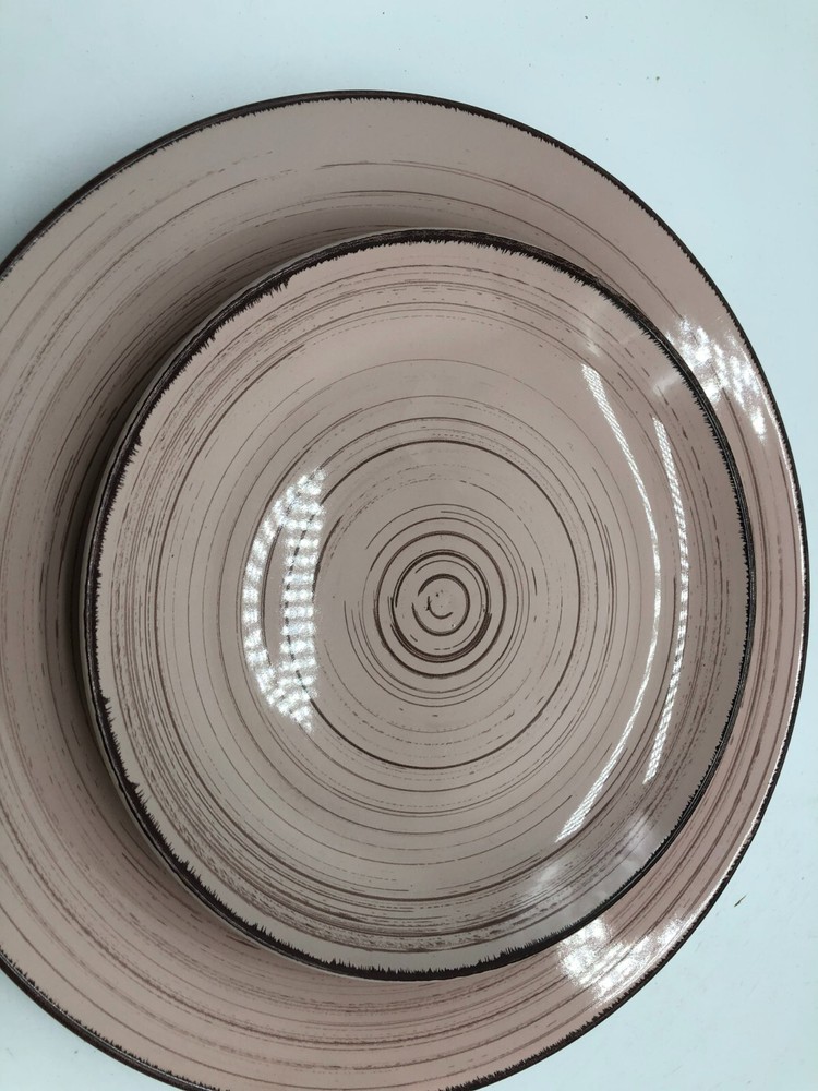 Ceramic Rustic Pink & Brown 10in & 8in Plate Set BB01B28036