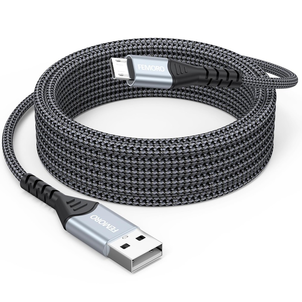 FEMORO Micro USB Cable 20 Ft, PS4 Controller Charging Cable, 20 Feet, Grey