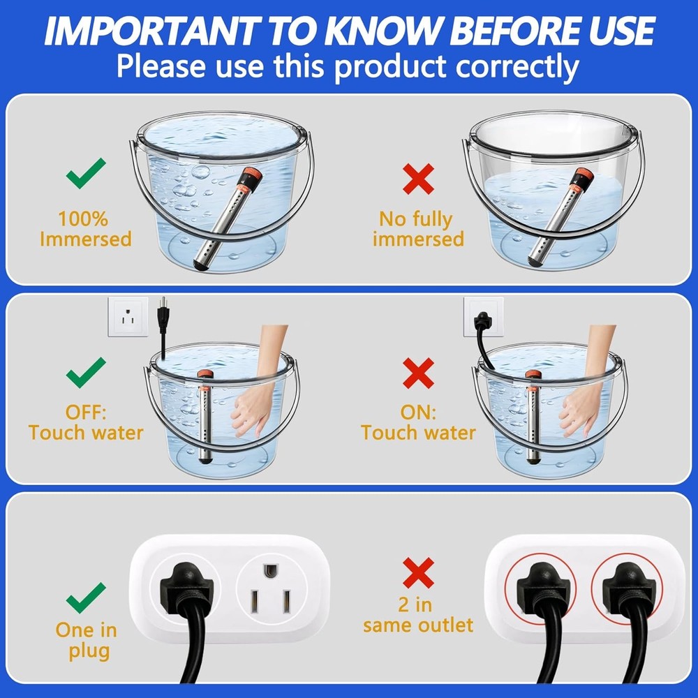 Immersion Water Heater 1500W – Portable Stainless Steel Bucket Heater with The