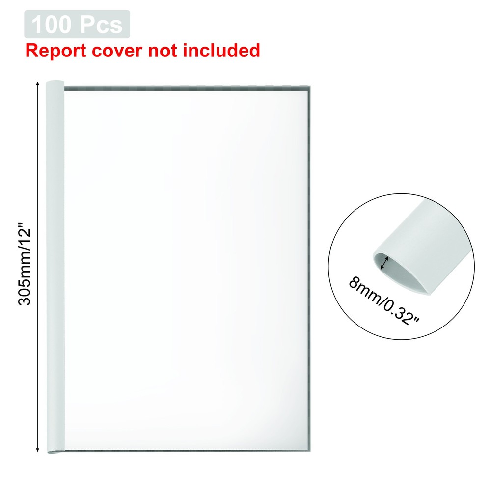 100Pcs Binding Bars, 8mm Binding Bars 50 Sheets Capacity, White
