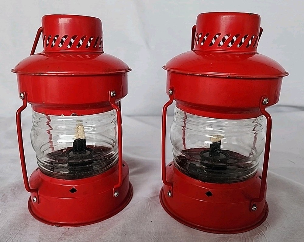 2 Vintage Red Railroad Look Lanterns