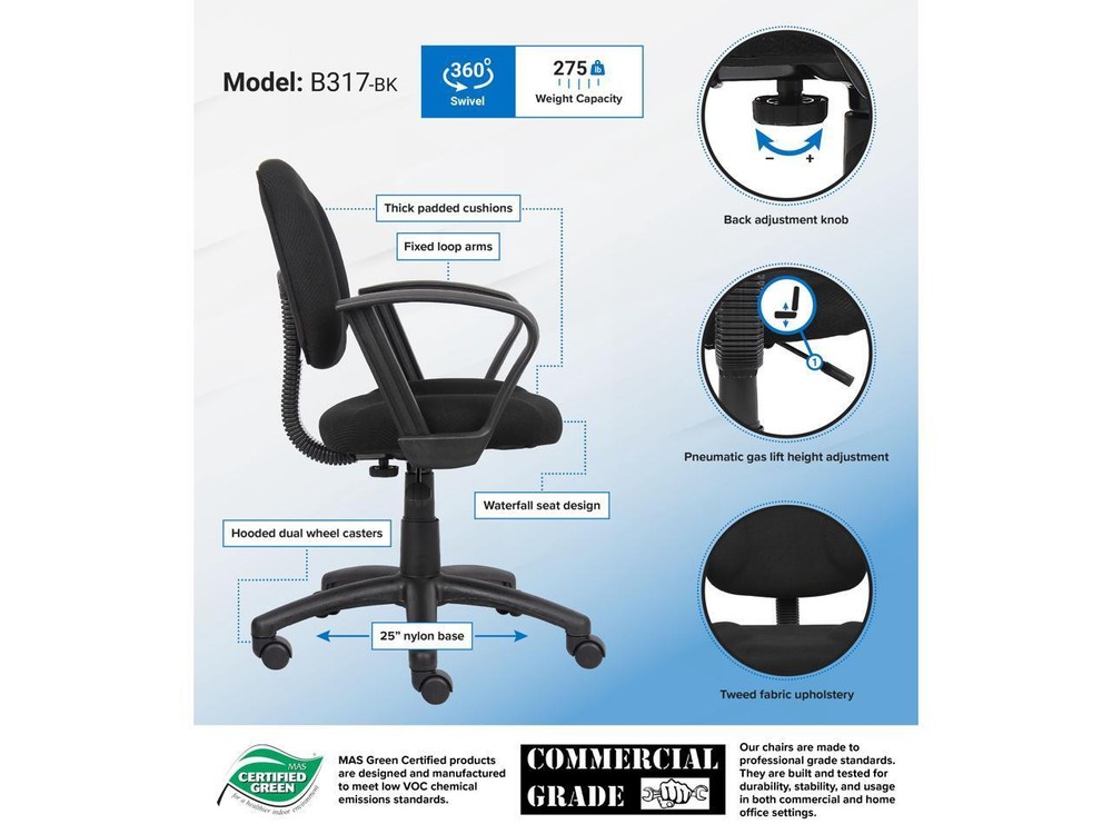 BOSS Office Products B317-BK Task Chairs