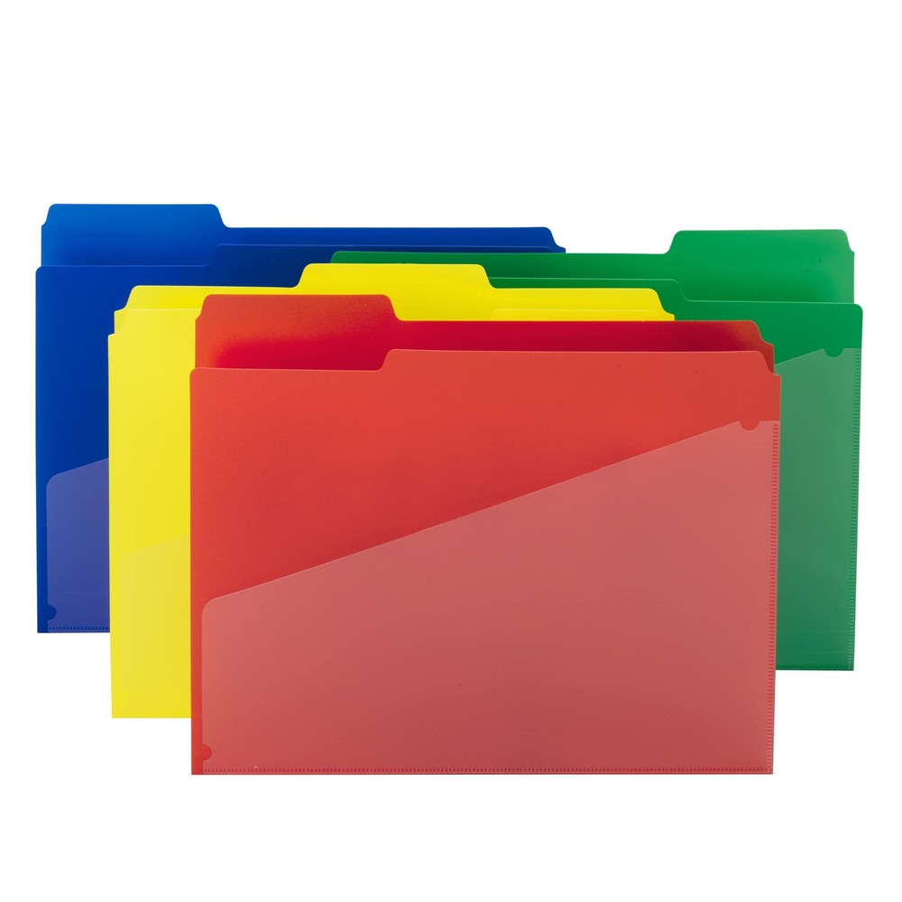 12 Pack Assorted Poly File Folders with Slash Pocket for Easy Organization