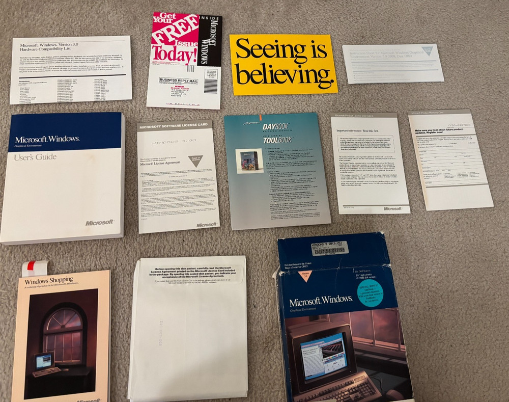 Microsoft Windows 3.0 - 1990 Original Big Box US Version 5.25" disks - READ