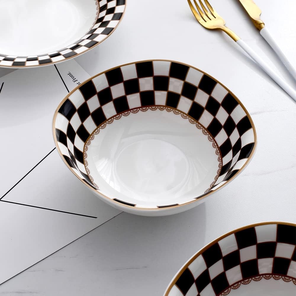 Porlien Checker Pattern 20-piece Round Dinnerware Set for 4, Black/White