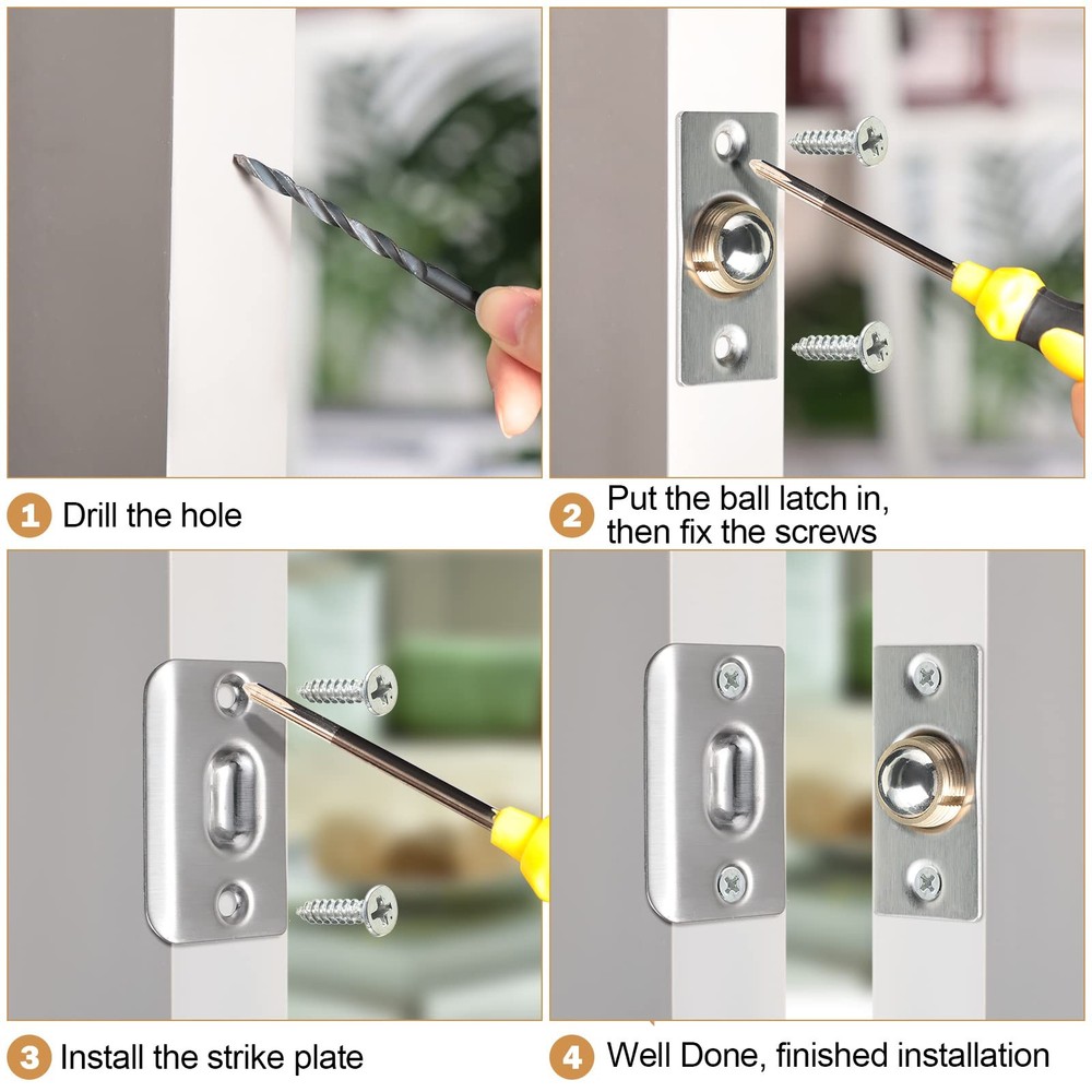 16 Pack Closet Door Ball Catch Hardware Adjustable with Silver