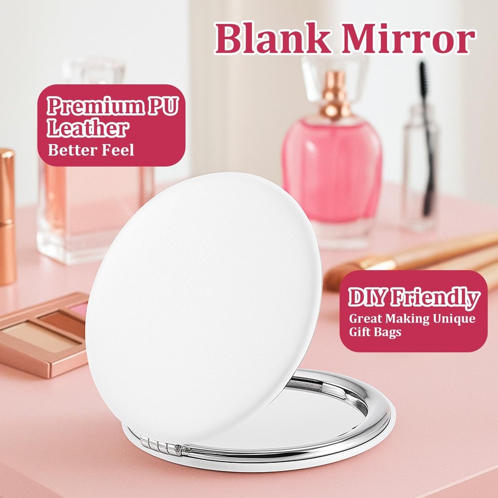 Fyntave 2 Pcs Small Compact Folding Pocket Mirror Round Double Sided White