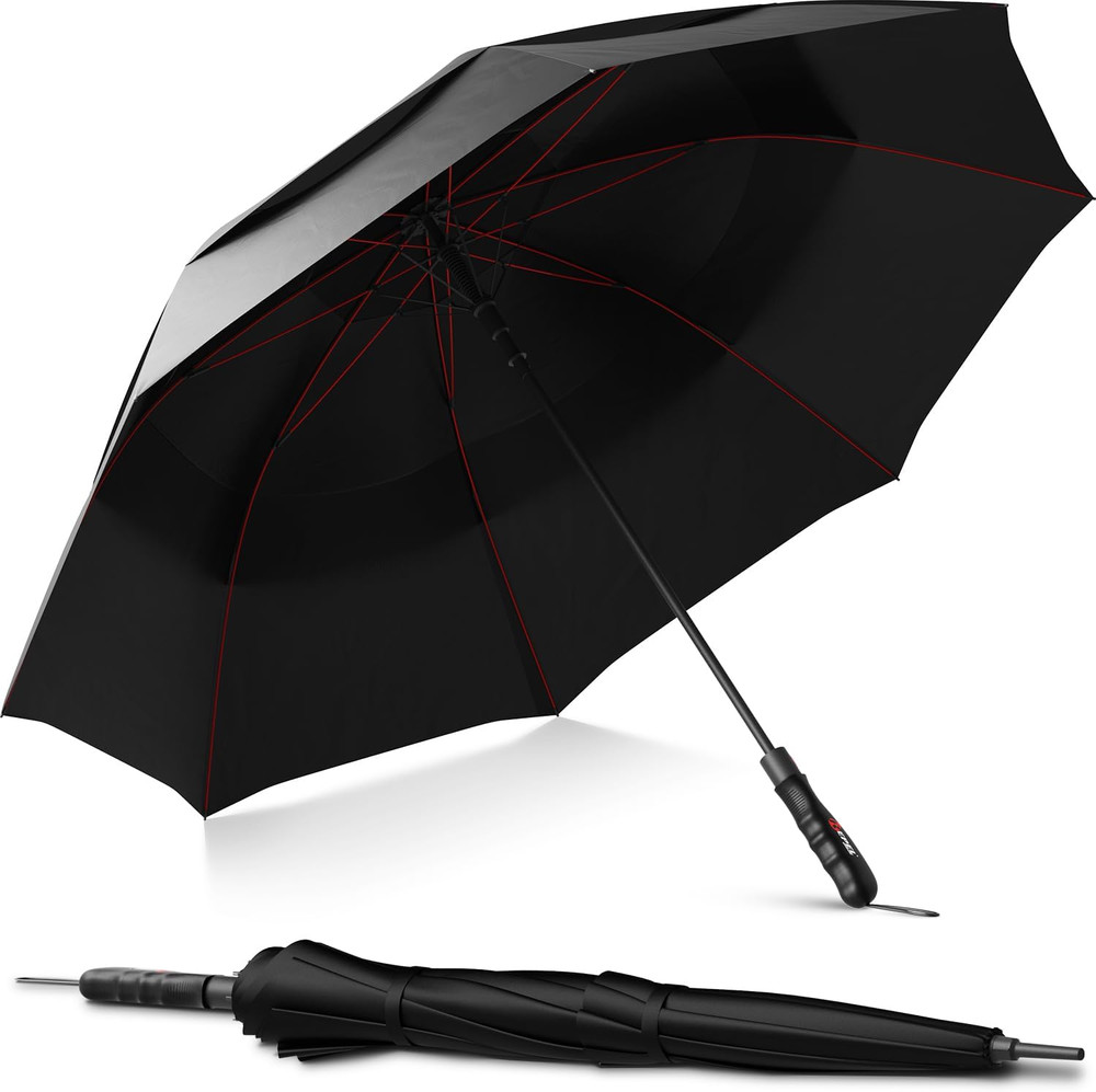 Extra Large Windproof Golf Umbrella - 60" Wide Vented Double Canopy