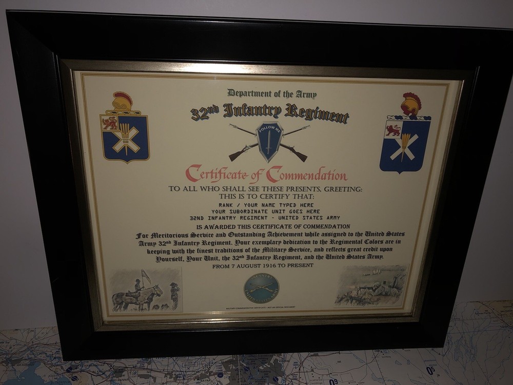 32ND INFANTRY REGIMENT / COMMEMORATIVE - CERTIFICATE OF COMMENDATION
