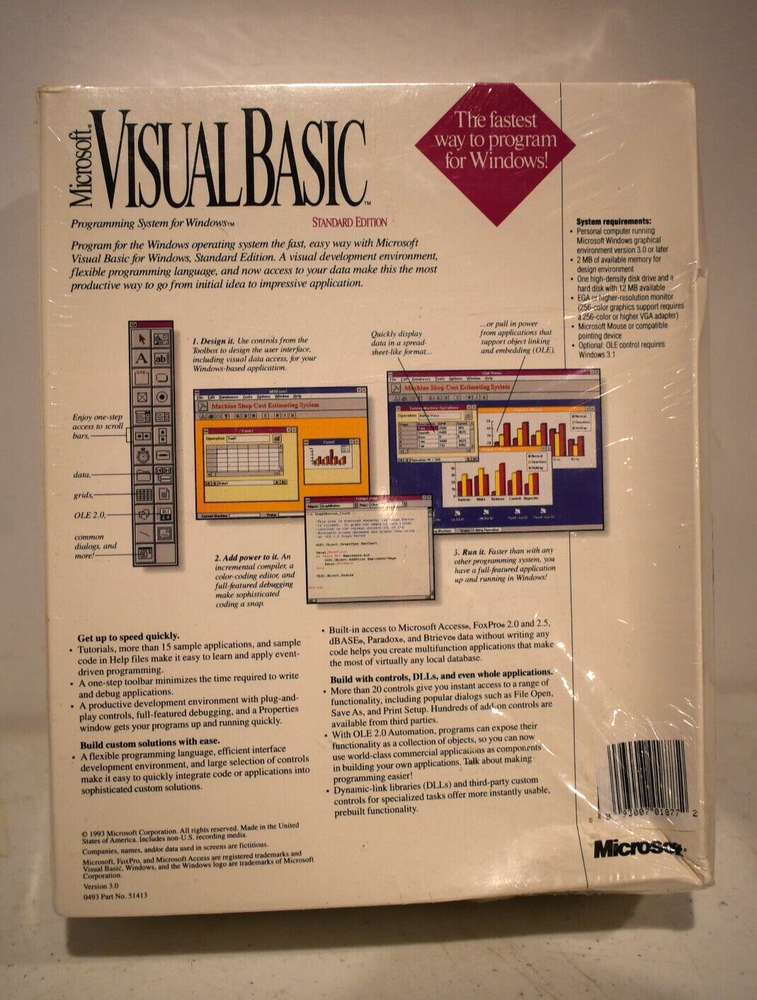 Microsoft Visual Basic Programming System For Windows, Standard Edition 3.0 New