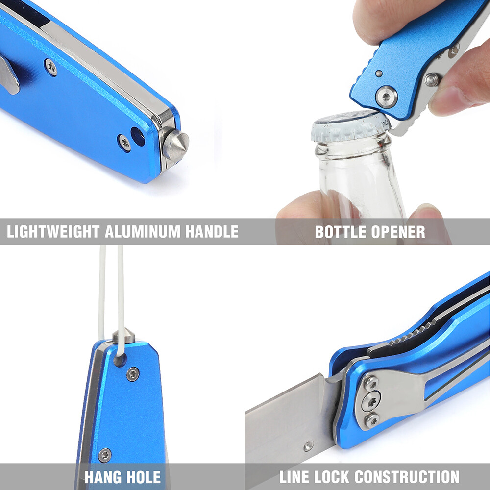7-in Folding Pocket Knife Stainless Steel Drop Point Blade Multi-Functional Tool