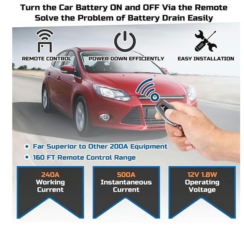 Remote Battery Disconnect Switch 12V 240A Battery Kill Switch For Auto RV ATV