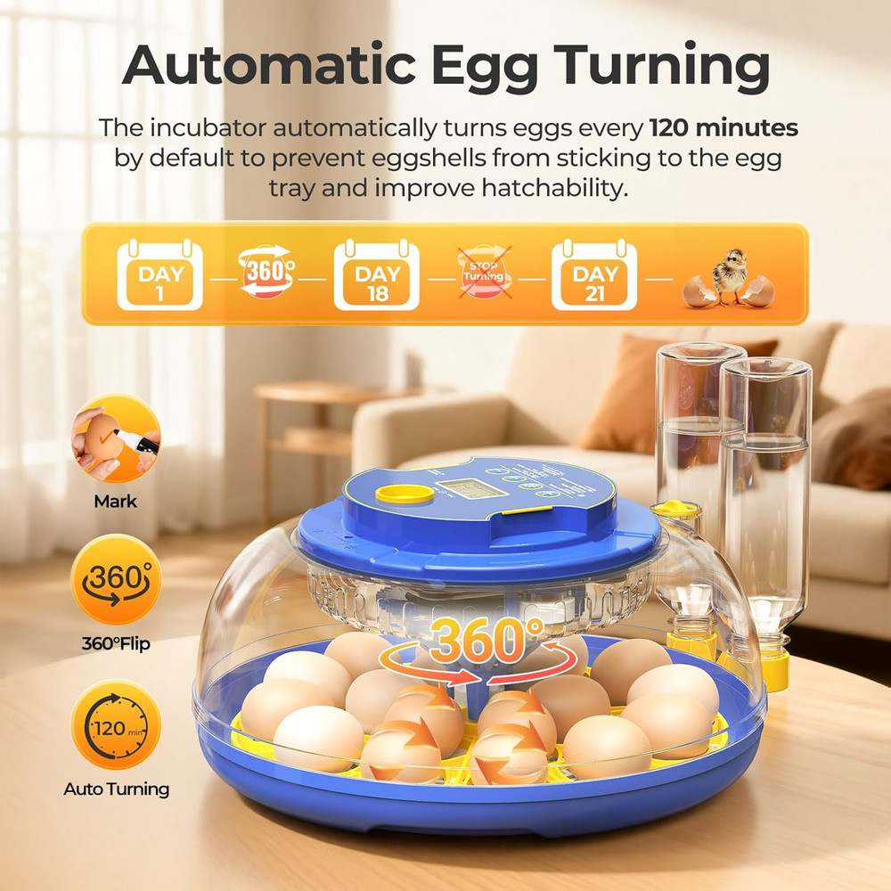18 Egg Incubators for Hatching Eggs, 360° View with Automatic Egg Turning & Humi