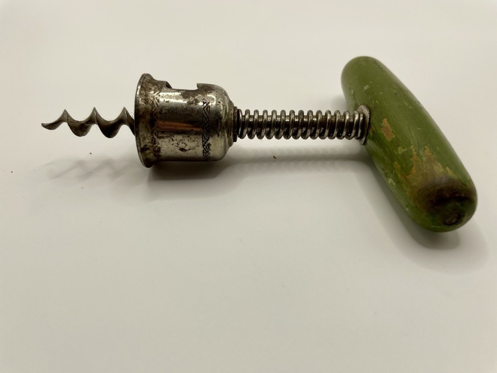 Antique 1908 Made in Germany Cap Lifter Spring Loaded Corkscrew Green Handle