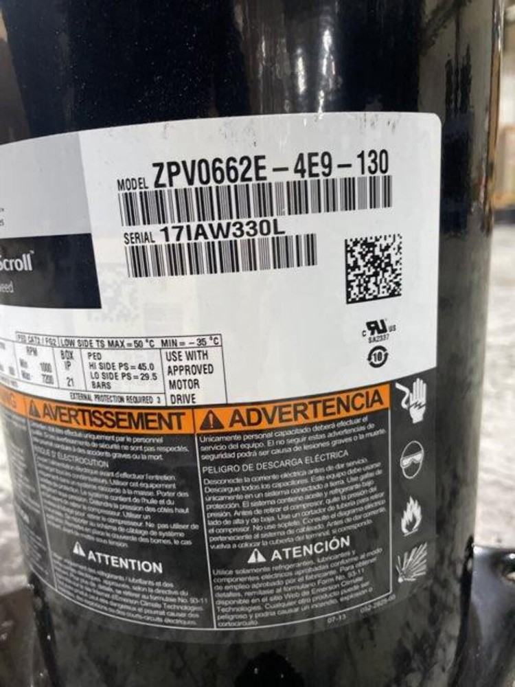 Copeland ZPV0662E-4E9-130 10 Ton Variable Speed AC Scroll Compressor 600/60/3
