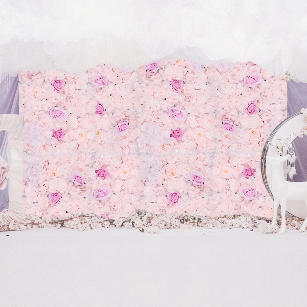 4Pcs Artificial Flower Wall Panel Backdrop Wedding Party Background Venue Decor