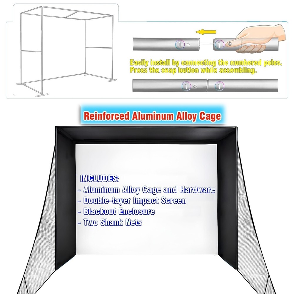 10FT Golf Simulator Enclosure Net Complete Training Aid Kit w/ Practice Screen