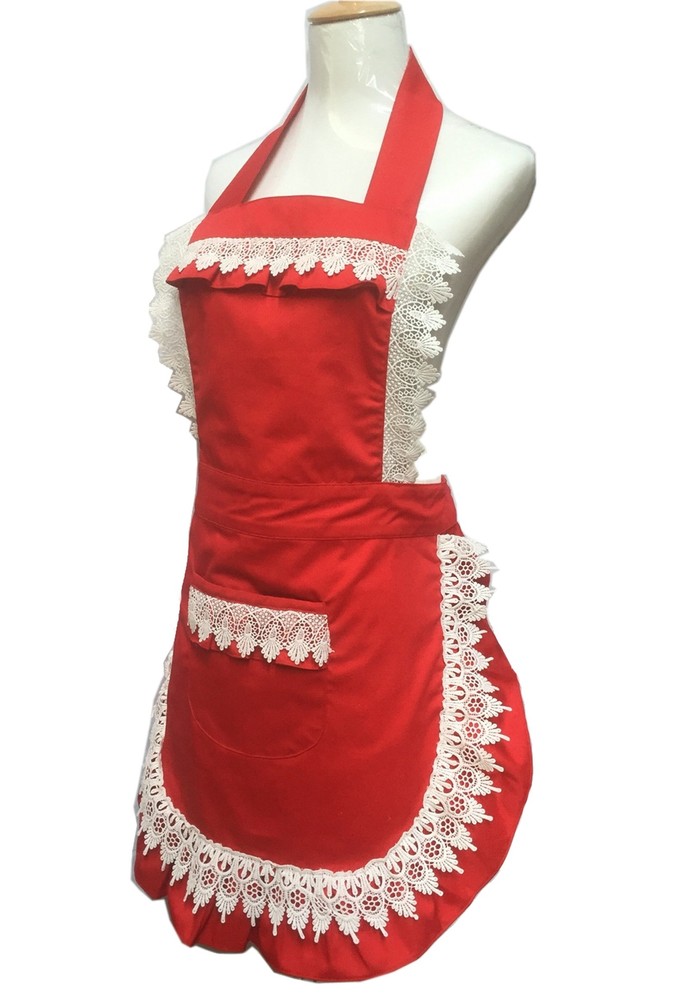 Cute Red Adjustable Kitchen Apron for Women Gift for Baking Cooking