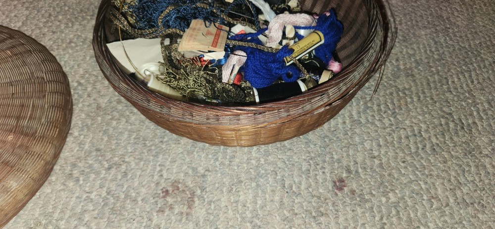 Vintage Woven Sewing Basket with Thread Notions String Oriental