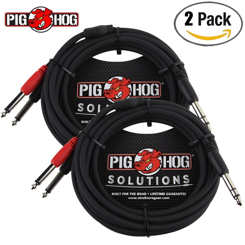 2-PACK Pig Hog Solutions - 10FT TRS(M) - Dual 1/4" Insert Cable, PYIC10