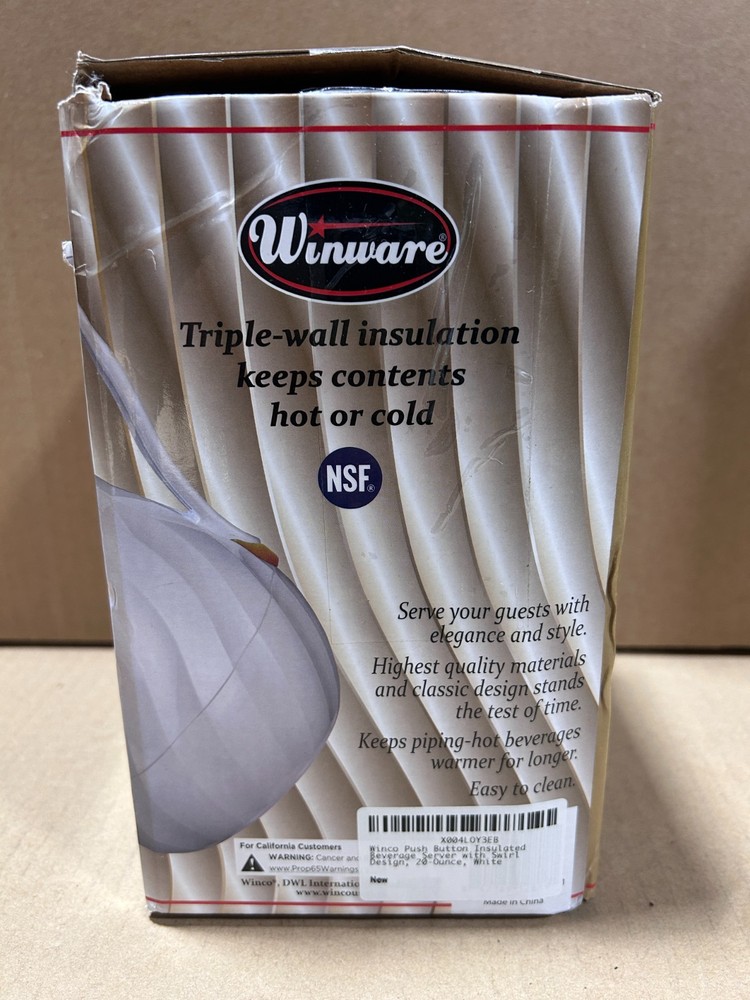 WINWARE Swirl Insulated Beverage Server 20oz. White (Keep beverages Hot or Cold)