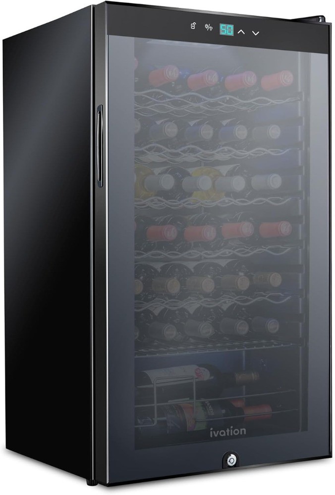 34 Bottle Freestanding Compressor Wine Cooler Cellar Refrigerator W/Lock