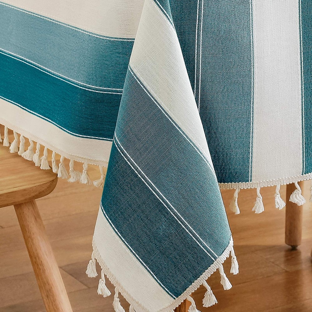 AmHoo Striped Tassel Tablecloth Stitching Rectangle Table Cloth Cotton Linen ...