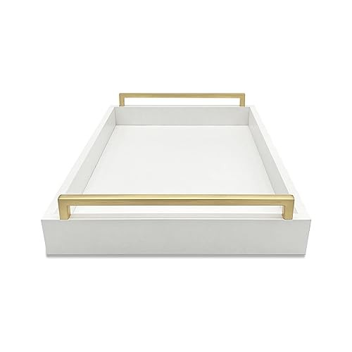 Faux Leather Rectangular Tray, 15"W x 11"L x 2"H Snow White