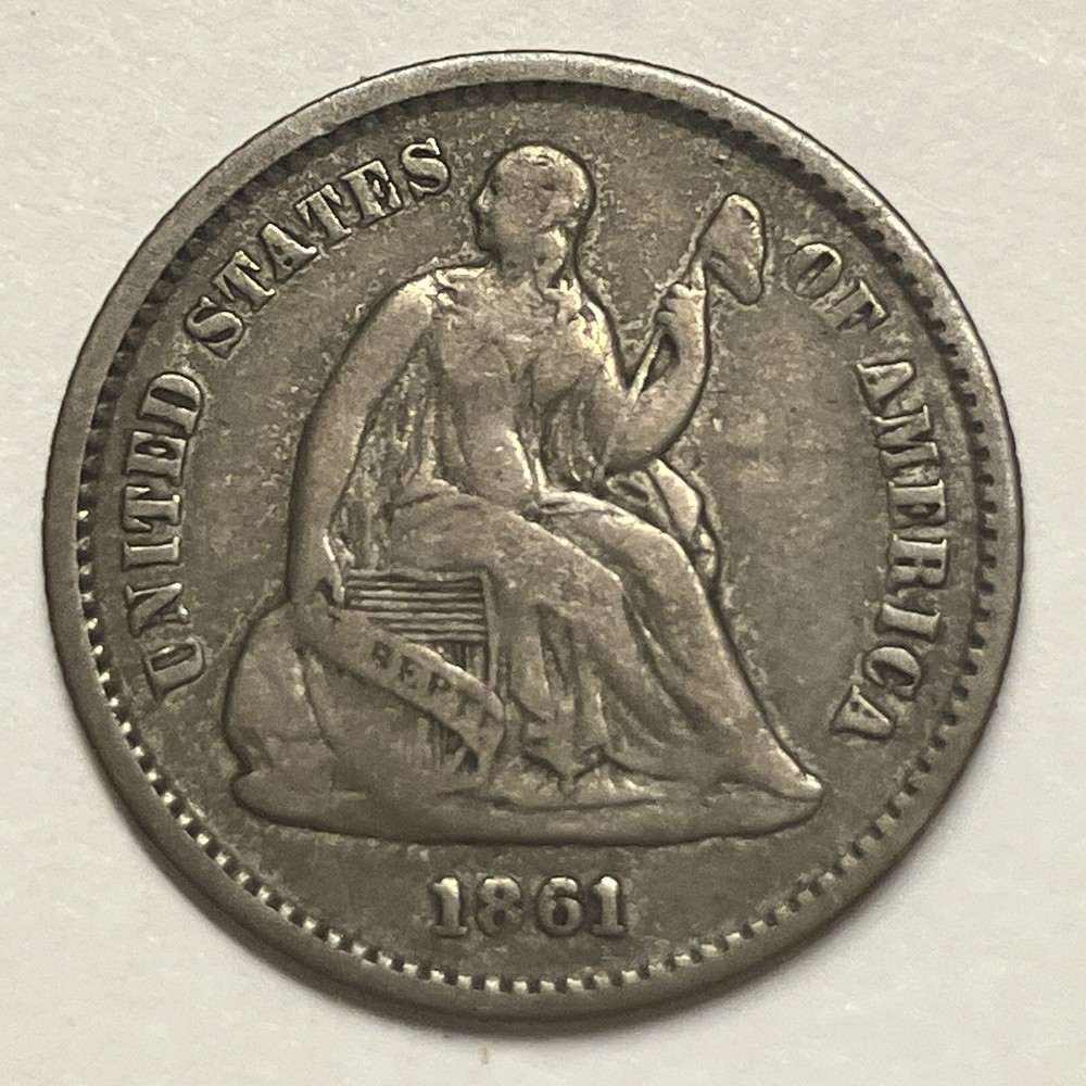 1861 Liberty Seated Silver Half Dime. Very Fine. Nice Key Type Coin