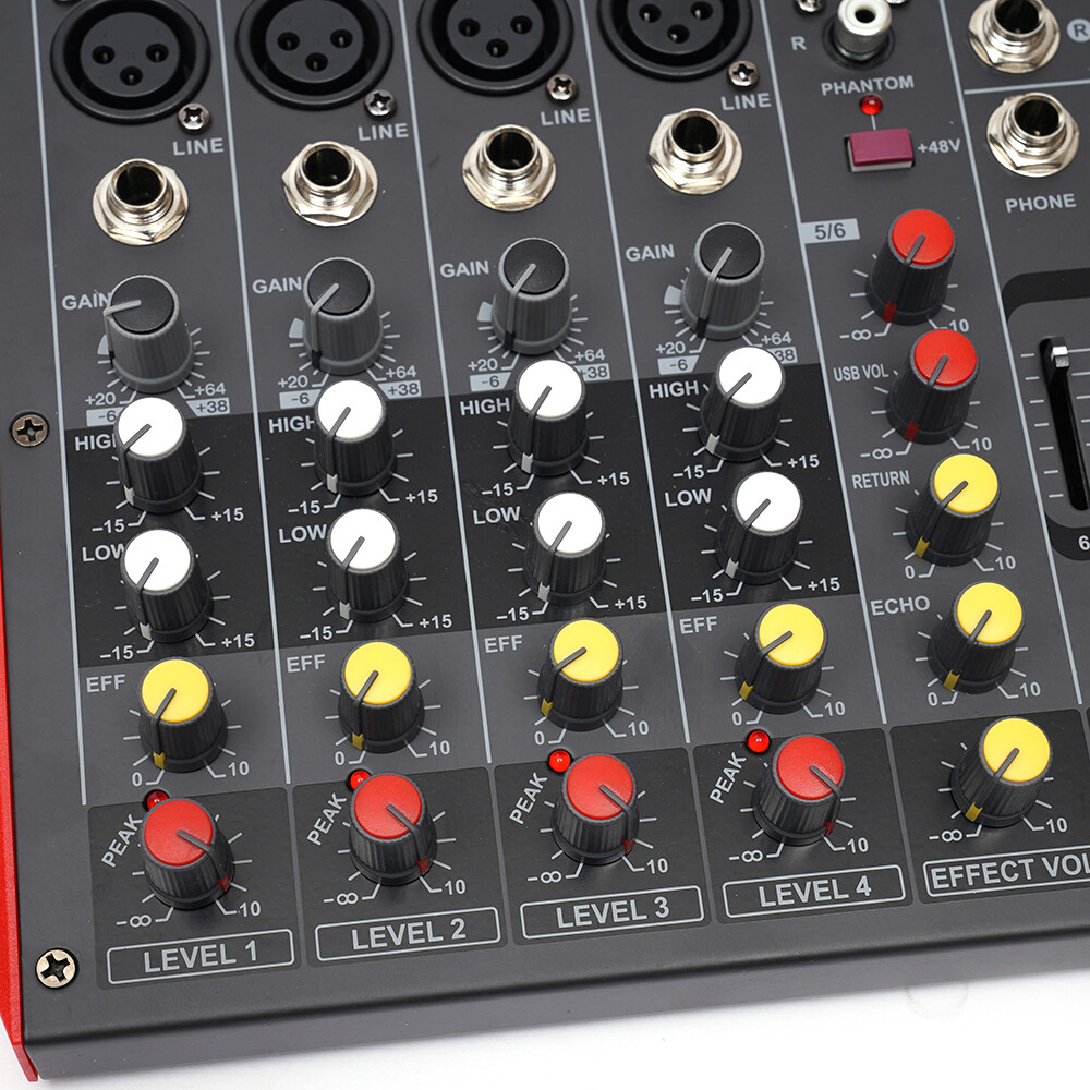 6-Channel Bluetooth Audio Mixer with Digital Effects and Phantom Power