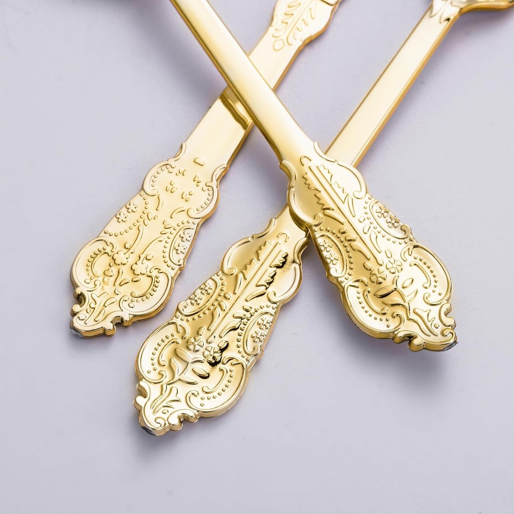 N9R 120PCS Gold Plastic Silverware, Disposable Silverware Include 40 Forks, 4...