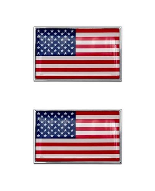 2 Mini American Flag OEM Chrome Emblems for Motorcycles, Mini Emblems