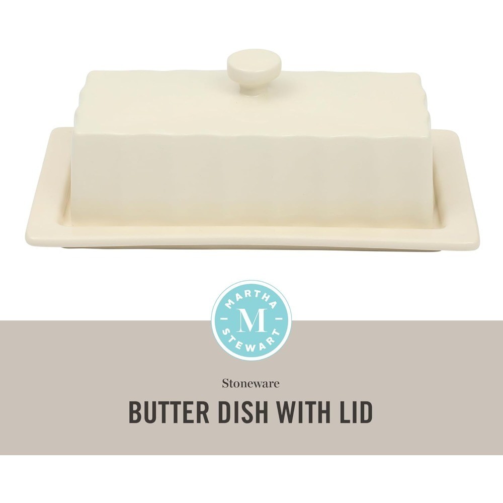 Rectangular Stoneware Butter Dish with Lid Ceramic Butter Keeper Cream Glaze
