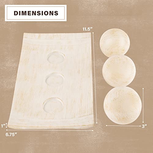 Rustic Luxe Decorative Tray and Orb Set - Centerpiece Table Distressed White