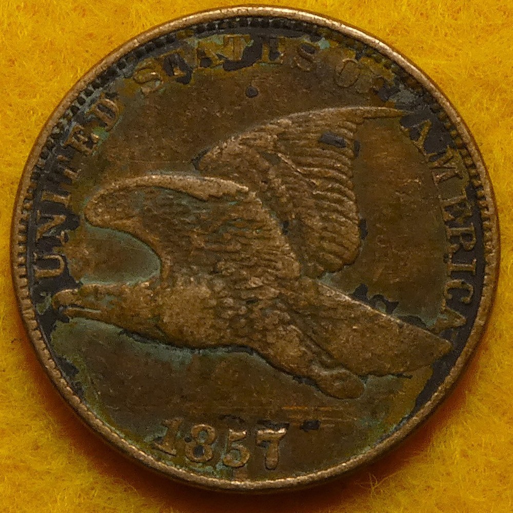 1857 Flying Eagle Cent with sharp feather details