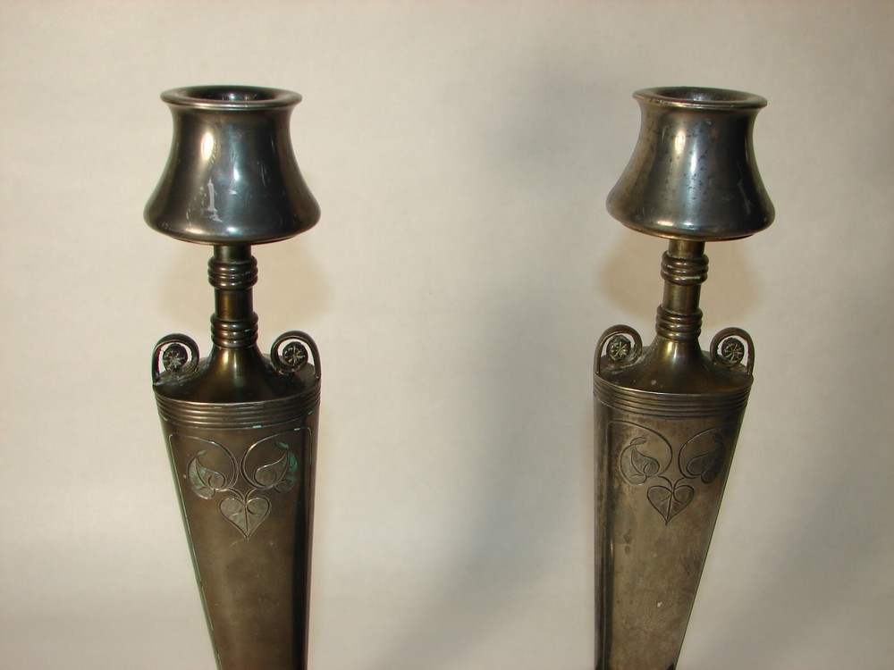 2 Art Deco Pairpoint Silver Plated Tall Candlesticks Candleholders marked 11.25"