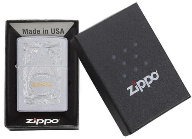 Zippo Gold Script Satin Chrome 29512