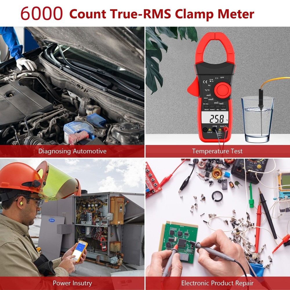 6000 Counts Digital Clamp Meter Multimeter True RMS AC DC Current Volt Amp Meter