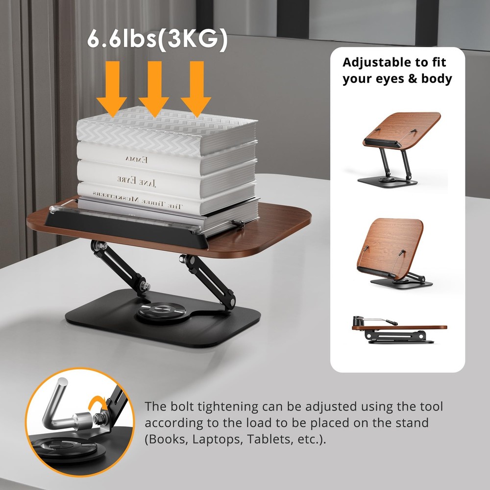 Book Stand for Reading, Adjustable Book Holder with 360° Rotating Bases, Fold...