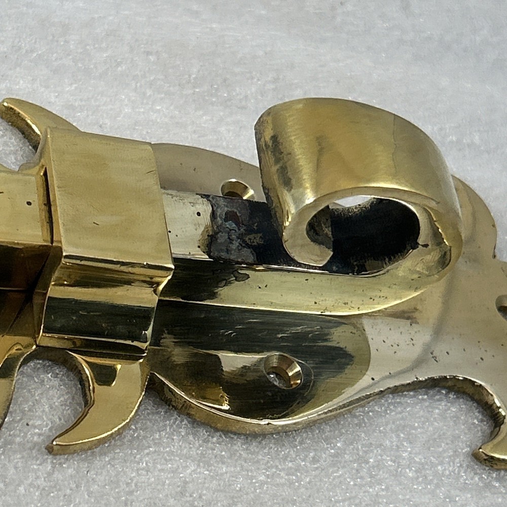 Vintage Ornate Solid Brass Surface Bolt Door Latch Fleur-de-Lis Slide Lock 10.5”