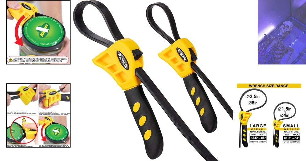Adjustable Yellow Rubber Strap Wrench Set: 19.7 & 24 Inch for Mechanical Use