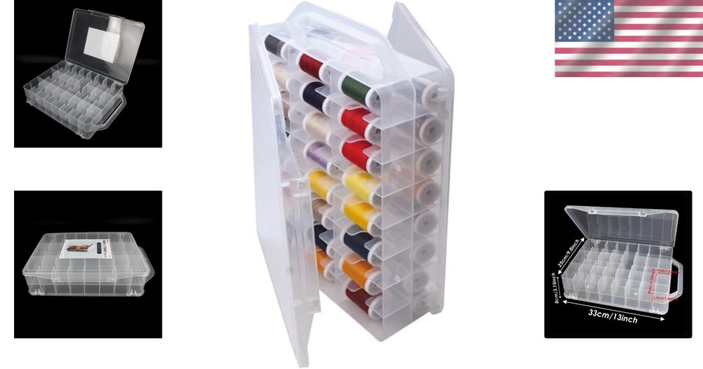 46 Grids Double Sided Sewing Organizer Clear Plastic Storage Box for Threads