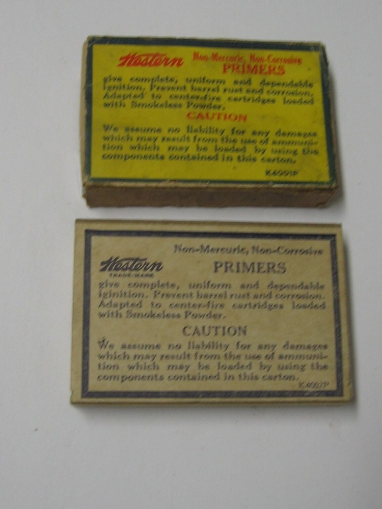 2- Olin Western Improved Non-Mercuric Primers Smokeless EMPTY Boxes + Inserts
