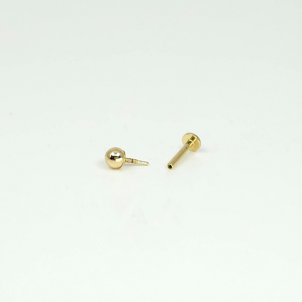 14K Solid Gold Tiny 3mm Ball Internally Threaded Labret Stud Earring(18Gauge)