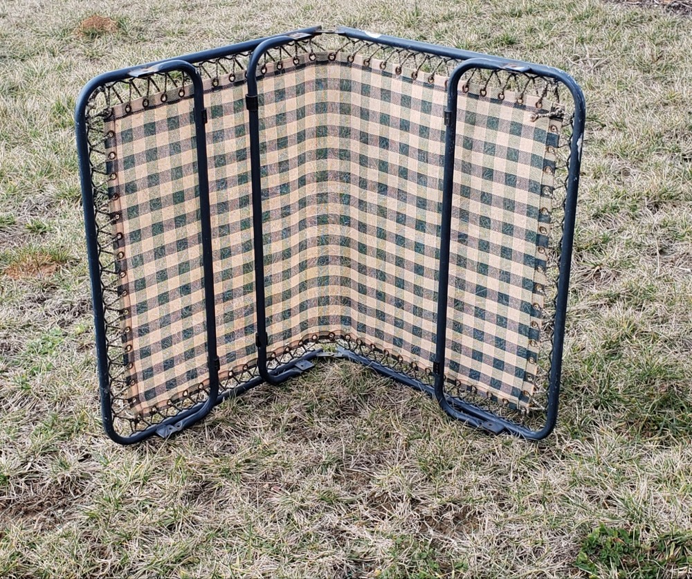 Vintage Blue & White Checked Aluminum Folding Cot Frame in VGC Plaid, GINGHAM