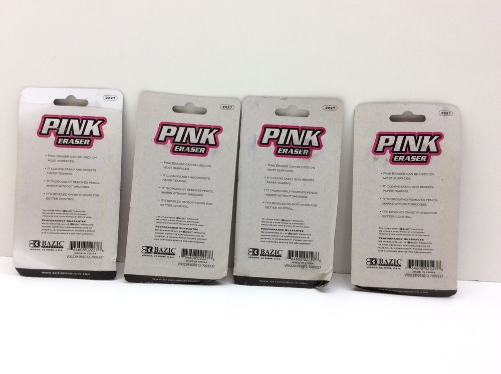4 - BAZIC Pink Bevel Eraser 4 Pack
