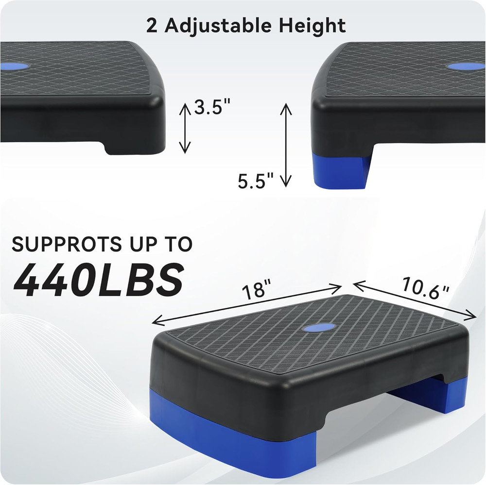 Aerobic Step Platform Trainer with Adjustable 2-Level Risers, 400 Pound Weight C
