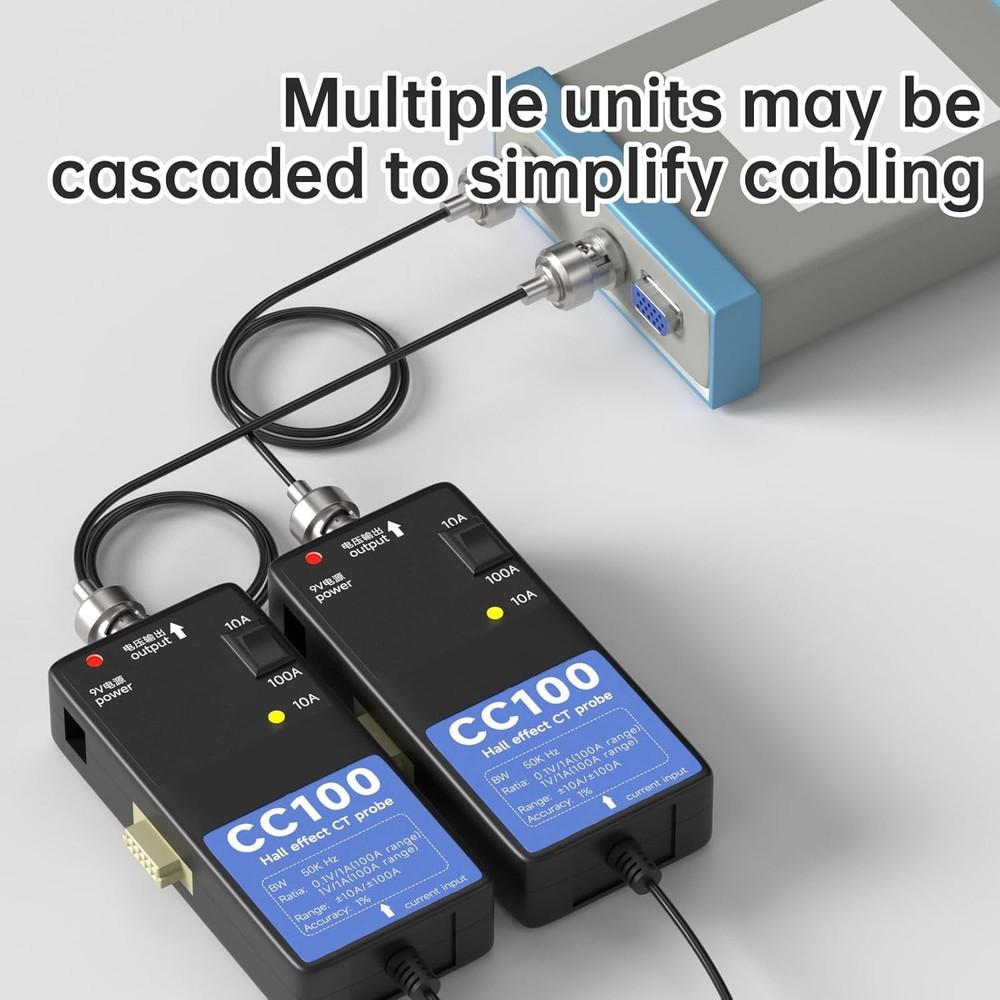 Clamp-on Current Probe CC100 10A/100A Range Supports Cascading Multiple Units...